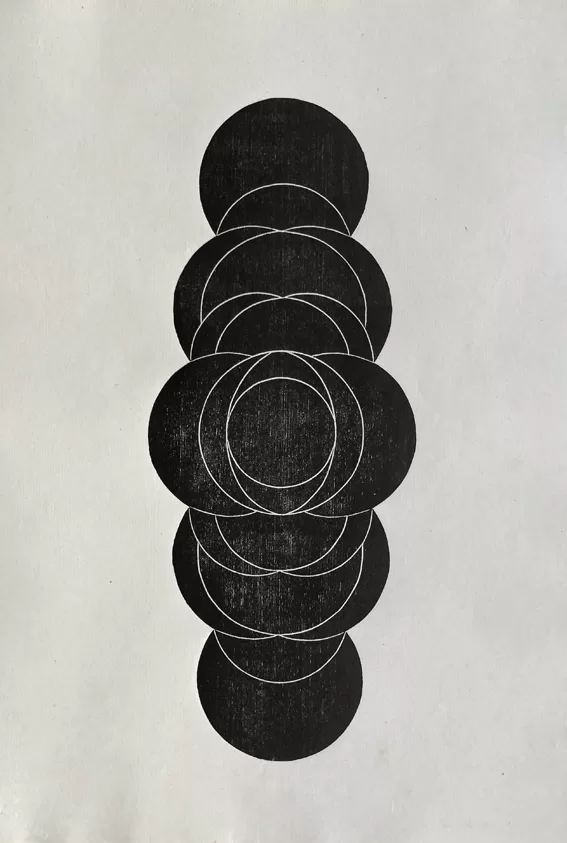 Black Danaïd. Woodcut. 2022. 42 x 17 cm