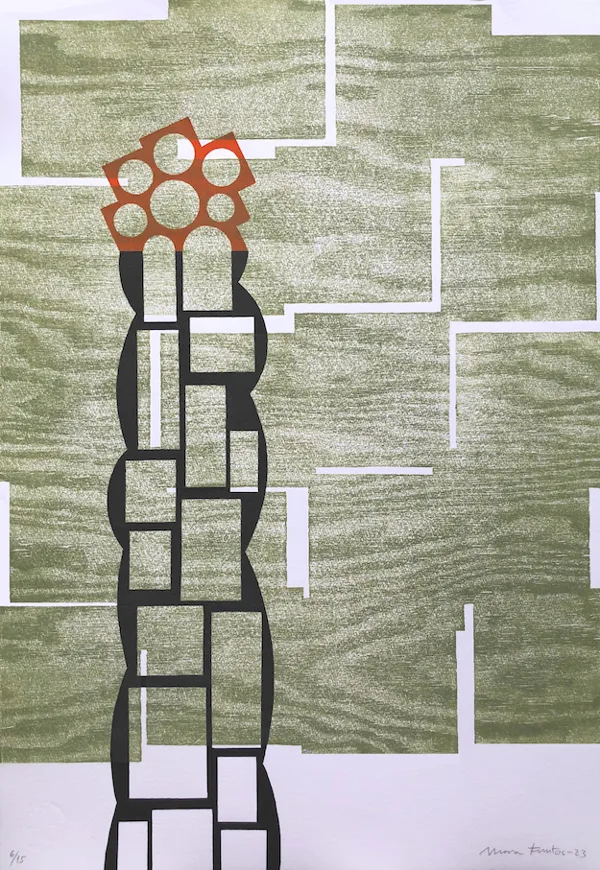 Simeon Stylites. Woodcut / Linocut. 2023. 52 x 38,5 cm 